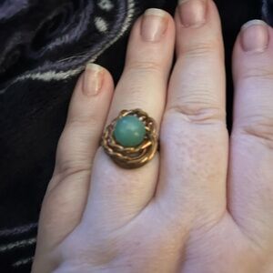 Sz 10 brass wrapped aventurine statement ring